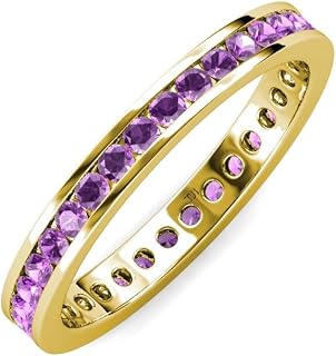 Round Amethyst Channel Set Womens Eternity Ring Stackable 10K Yellow Gold