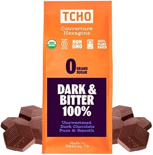 TCHO Dark & Bitter 100% Unsweetened Dark Chocolate Baking Couverture (6.6lb Bag) | Organic & Fair Trade Certified | Non GMO, Non-Dairy, Vegan, Soy Free