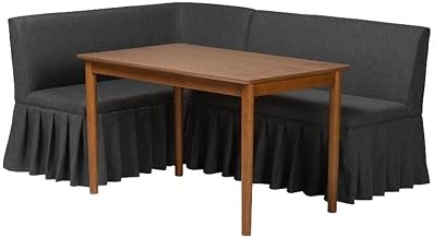 Baxton Studio Richard 3-Piece Fabric Upholstered Dining Nook Set Dark Grey