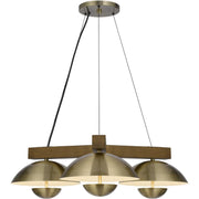 Lighting Lakeland 15W X 3 Intergrated Dimmable Led Metal/Rubber Wood Pendant Light with Half Domed Metal Shade by Cal – Metal, Antique Brass/Wood, Model FX-3801-3C
