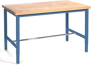 Global Industrial Production Workbench - Birch Butcher Block Square Edge - Blue, 48" W x 36" D