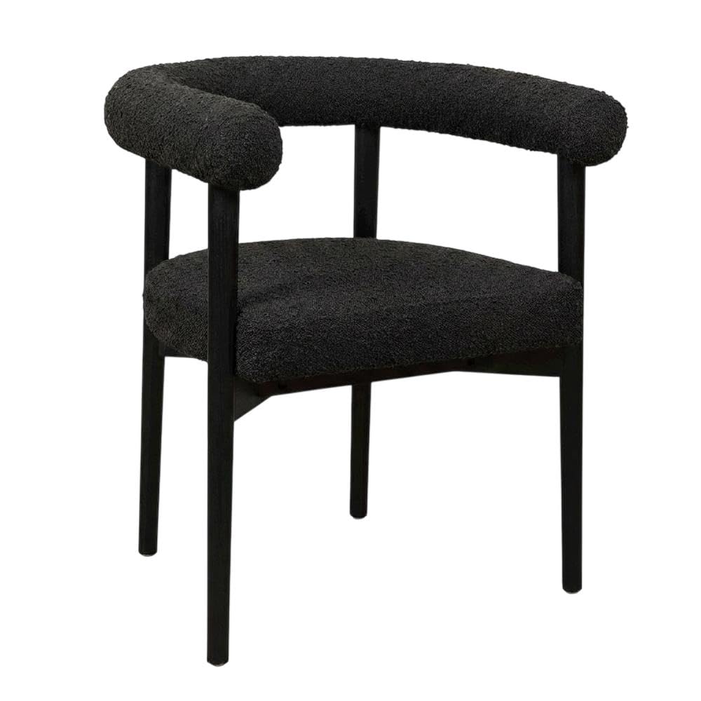 Boucle-Upholstered Dining Chair with Ash Wood Legs by Starlight Canyon Home – 25.4 x 22.2 x 28.4 inches, Boucle,Wood, Black