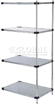 Nexel Galvanized Steel, 4 Tier, Solid Shelving Add-On Unit, 54" Wx24 Dx74 H