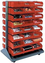 Global Industrial Double-Sided Mobile Rack with (24) Red Bins, 36x25-1/2x55