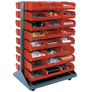 Double-Sided Mobile Rack with (96) Red Bins by Global Industrial – Steel, Gray, Model 550174RD