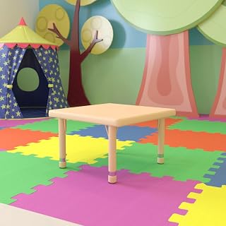 Flash Furniture 24 in Plastic Adjustable Square Activity Table, Natural | Height Adjustable Table, Plastic, Durable Construction, Commercial Use