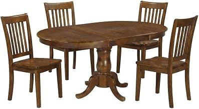 Furnifact Solid Wood Oval Dining Furniture 5 Piece Set with Removable Leaf and Wood-Seat Chairs, Kitchen Table and Chairs Dining Room Set
