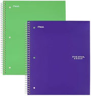 Five Star Spiral Notebooks, 3 Subject, College Ruled Paper, 150 Sheets, 11" x 8-1/2", Green, Purple, 2 Pack (38501)