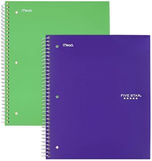 Five Star Spiral Notebooks, 3 Subject, College Ruled Paper, 150 Sheets, 11" x 8-1/2", Green, Purple, 2 Pack (38501)