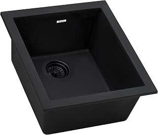 Ruvati 15 x 17 inch Granite Composite Quartz Undermount Single Bowl Wet Bar Prep Sink - Midnight Black - RVG2016BK