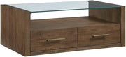 Starlight Canyon Home Brown Castered Glass Top Coffee Table with MDF, Acacia, Rubberwood Construction, Durable Frame, Smooth Toffee Finish for Living Room