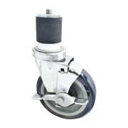 BK Resources 5" Polyurethane 2" Expanding Stainless Steel Stem Swivel Caster for Work Tables with Top Lock Brake – 5", Silver, Model 5SS-4RA-PLY-TLB