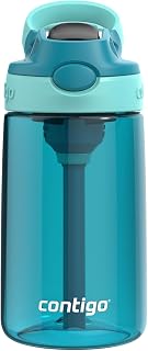 Contigo Kids Aubrey Straw Water Bottle with Leak-Proof Lid, BPA-Free Plastic, Dishwasher Safe, Juniper Jade Vine, 14 oz (414 mL)