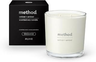 Method Premium Soy Candle, Vetiver + Amber, 2 Wick, Recyclable Jar, Up to 50 Hours Burn Time, 14 oz
