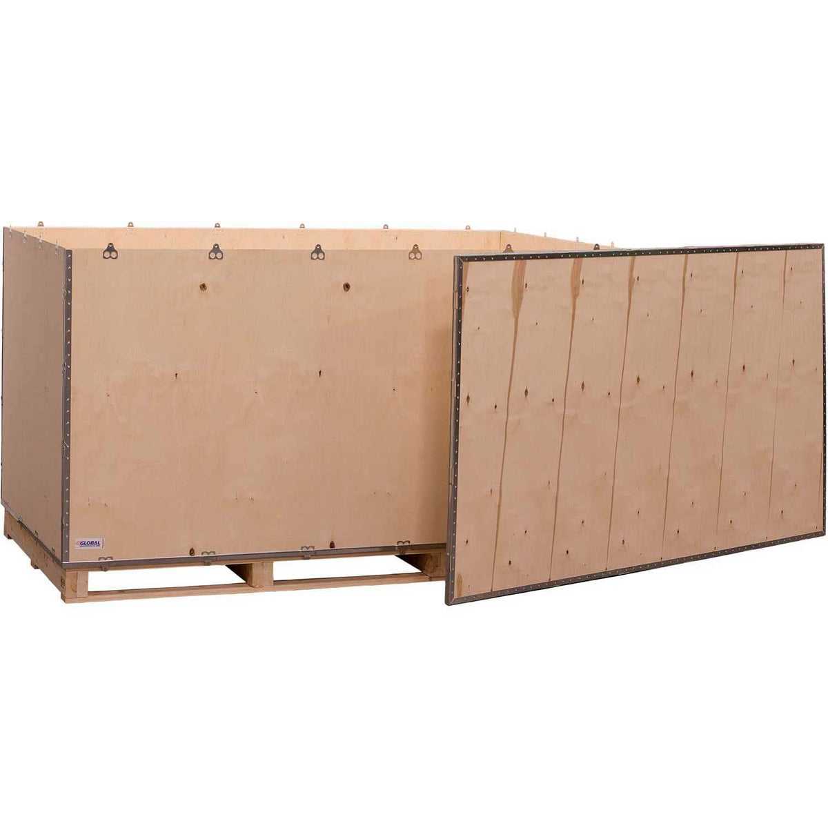 6 Panel Nailess Wooden Shipping Crate w/Lid & Pallet by Global Industrial – Metal, Brown, Model GSL211311981080P