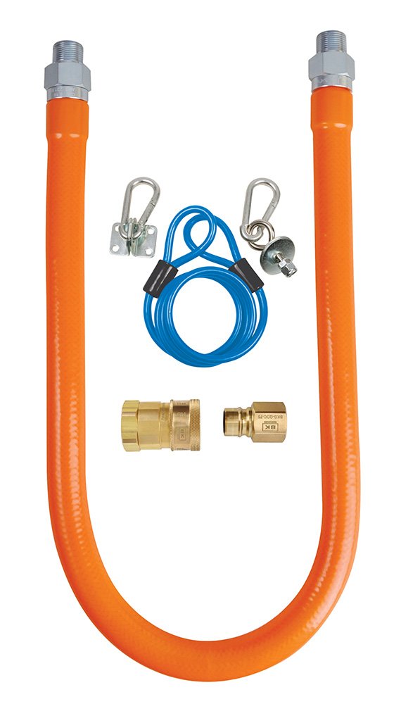 BK Resources Gas Hose Connection Kit #2 with Accessories – Stainless Steel, 3/4 Inch Diameter, 48 Inch Long Hose, Model BKG-GHC-7548-SCK2