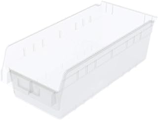 Akro-Mils 30088 Plastic Nesting ShelfMax Storage Bin Box, (18-Inch x 8-Inch x 6-Inch), Clear, (8-Pack)
