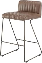 Furnifact Faux Leather Counter Stool with Channel-Tufted Bucket Seat, Rubbed Gold Legs Bar Stool for Kitchen Dining Room