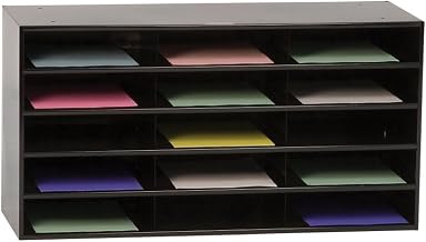 Durham 434-08 Black Cold Rolled Steel Horizontal Literature Storage Rack, 33-3/4" Width x 17-3/4" Height x 11-5/8" Depth, 15 Pocket