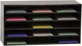 Durham 434-08 Black Cold Rolled Steel Horizontal Literature Storage Rack, 33-3/4" Width x 17-3/4" Height x 11-5/8" Depth, 15 Pocket