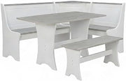 Furnifact Solid Pine Dining Furniture Set Corner Breakfast Nook, L-Shaped Banquette Bench Seating with Hidden Storage Compartments, White