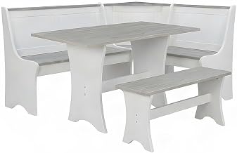 Furnifact Solid Pine Dining Furniture Set Corner Breakfast Nook, L-Shaped Banquette Bench Seating with Hidden Storage Compartments, White