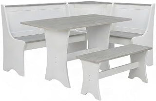 Furnifact Solid Pine Dining Furniture Set Corner Breakfast Nook, L-Shaped Banquette Bench Seating with Hidden Storage Compartments, White