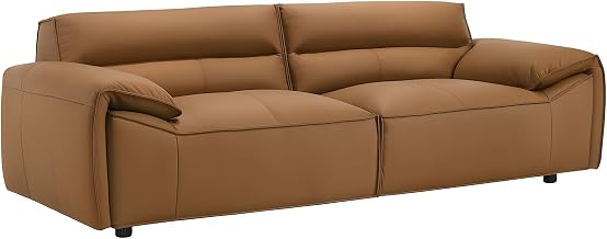 Furnifact Top Grain Leather-Upholstered Sofa with Solid Frame, Genuine Leather Couch for Living Room and Home Office, Orange