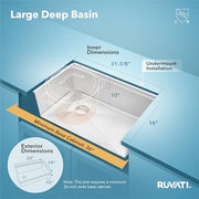 Ruvati 33 inch- Single Bowl / Stainless Steel / Modern Sinks