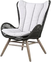 Gray Outdoor Lounge Chair, Light Eucalyptus Wood, Truffle Rope, Water, Resistant, Cushioned, Durable, Stylish for Outdoor Living