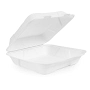 Plant-Based Compostable 10in Bagasse Clamshell (Case of 200) by Vegware – 10in, Bagasse, White, Pack of 200, Model B027