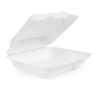 Plant-Based Compostable 10in Bagasse Clamshell (Case of 200) by Vegware – 10in, Bagasse, White, Pack of 200, Model B027