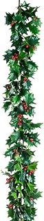 5ft Artificial Holly Leaf Garland -Green/Red (Pack of 4)