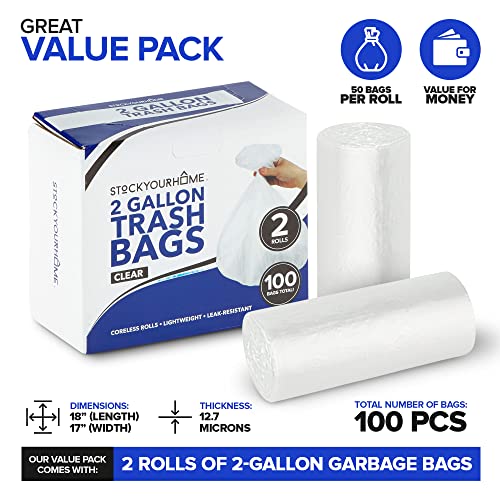 Stock Your Home 50 Count (Pack of 2) / 2 Gallon / Clear Trash Bags