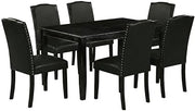 Furnifact Wooden Dining Furniture Set with 4-Leg Rectangle Table and Faux Leather Chairs, Kitchen Table with Chairs for Dining Room, Black