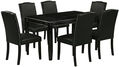 Furnifact Wooden Dining Furniture Set with 4-Leg Rectangle Table and Faux Leather Chairs, Kitchen Table with Chairs for Dining Room, Black