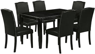 Furnifact Wooden Dining Furniture Set with 4-Leg Rectangle Table and Faux Leather Chairs, Kitchen Table with Chairs for Dining Room, Black