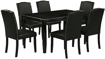 Furnifact Wooden Dining Furniture Set with 4-Leg Rectangle Table and Faux Leather Chairs, Kitchen Table with Chairs for Dining Room, Black