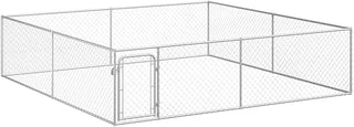 vidaXL Outdoor Dog Kennel, Large Dog Crate with Lockable Door, Dog Cage for Training Exercising, Puppy Playpen for Garden Backyard, Galvanized Steel