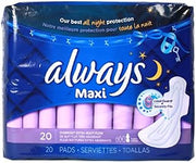 Always Maxi Pads Overnight Extra Heavy Flow, 20 Each (Pack of 36)