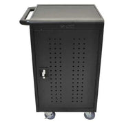 Mobile Home Office Tablet Charging Station by Luxor – 20"L x 26"W x 36"H, Stainless Steel, Black, Model LLTM30-B