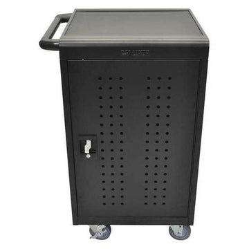 Mobile Home Office Tablet Charging Station by Luxor – 20"L x 26"W x 36"H, Stainless Steel, Black, Model LLTM30-B