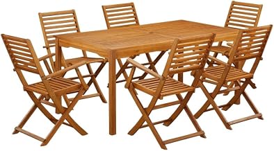 Oil-Finished Wooden Patio Set with Dining Table and 6 Chairs, Durable Construction, Weatherproof Finish for Backyard and Garden Enjoyment