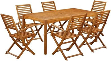 Oil-Finished Wooden Patio Set with Dining Table and 6 Chairs, Durable Construction, Weatherproof Finish for Backyard and Garden Enjoyment