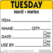 National Checking Company DateIt Square Tuesday Mardi Martes Day of the Week Dissolvable Printed Removable Label Yellow | 500/Roll by NCCO – Sticker, Yellow, Model RIDU2202R