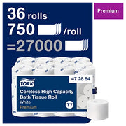 Tork 36 Rolls (750 Sheets each) / White / Coreless Paper & Plastic