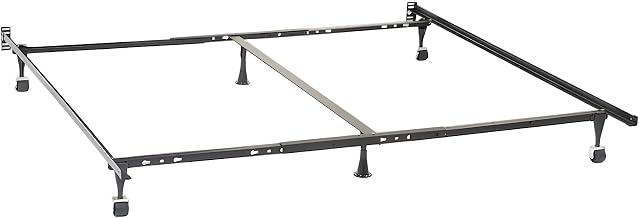 Furnifact Metal Platform Bed Frame with Wheels, Queen King Size Heavy Duty Rolling Bed Frame with Center Support Rails, Black