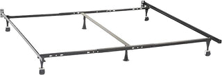 Furnifact Metal Platform Bed Frame with Wheels, Queen King Size Heavy Duty Rolling Bed Frame with Center Support Rails, Black