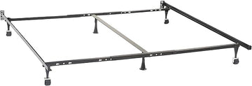Furnifact Metal Platform Bed Frame with Wheels, Queen King Size Heavy Duty Rolling Bed Frame with Center Support Rails, Black