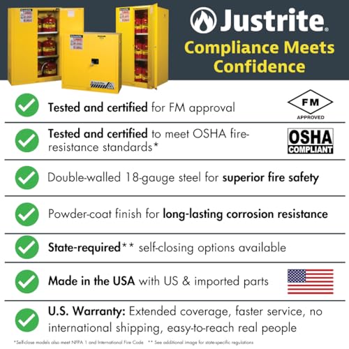 Justrite 12 Gallon / Manual-close / Yellow Cabinets